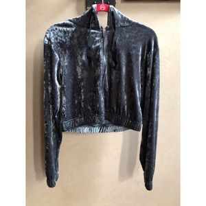 Cropped suede zip hoodie